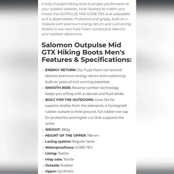 Salomon Outpulse Mid GTX Hiking Boots Men's 7.5 Womens 8.5 Grey - Picture 11 of 12